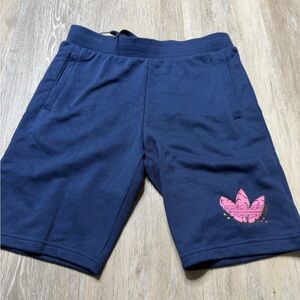 adidas Navy Shorts with Pink Logo Accent
